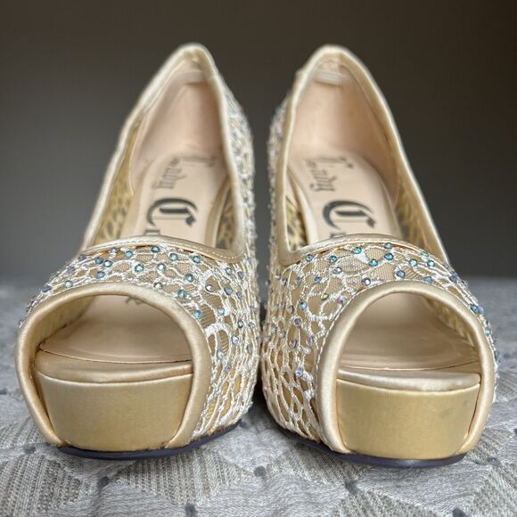 Lady Couture Ivy Peep Toe Gold Lace Mesh Stiletto Heels NIB Women’s EU 39 US 8 - Picture 10 of 16